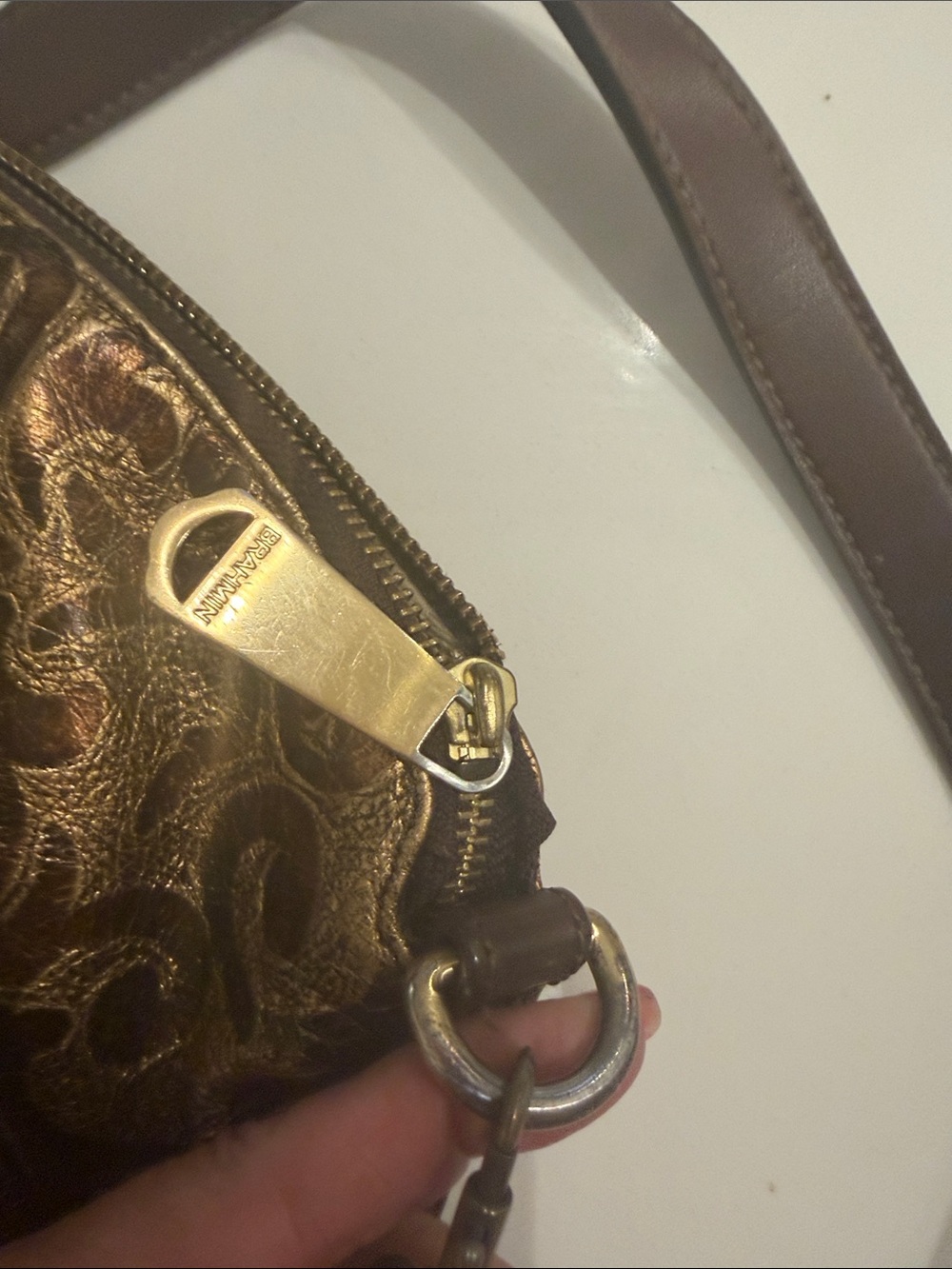 Brahmin Large Duxbury Metallic Floral Embossed Satchel in Brown and Gold - Picture 16 of 17